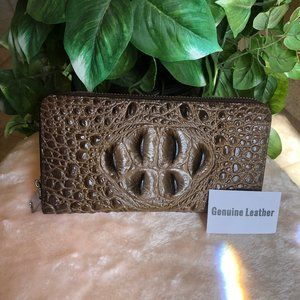 Coffee Colored Croc embossed Genuine Leather Wallet